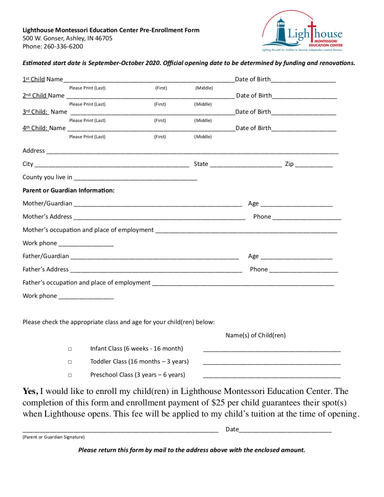Pre registration form 1